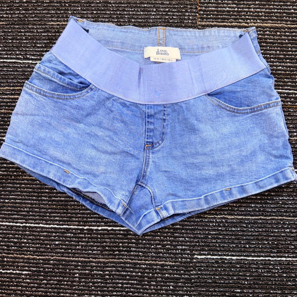 Love Bonito Maternity Denim Shorts Women Sz‎ 2 Blue Excellent Over The Belly